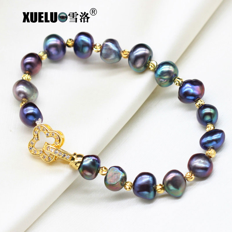 Fashion Black Baroque Genuine Cultured Freshwater Pearl Bracelet Jewelry (XL150148)