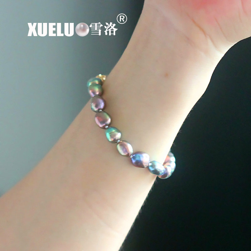 Fashion Natural Real Black Baroque Chinese Cultured Freshwater Pearl Bracelet (XL150112)