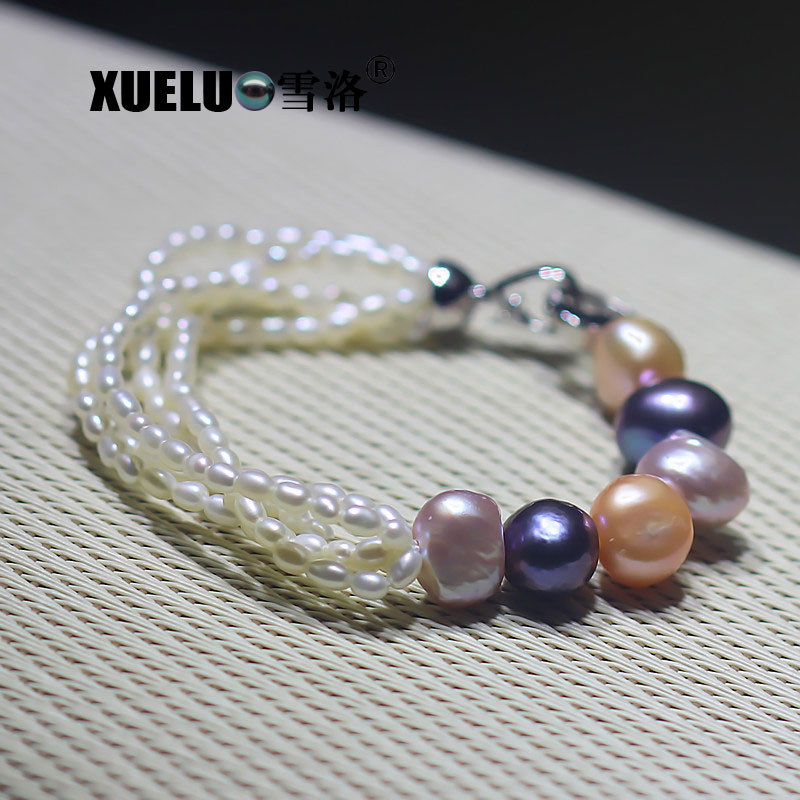 Fashion Multicolor Natural Real Chinese Cultured Freshwater Pearl Bracelet (XL150065)