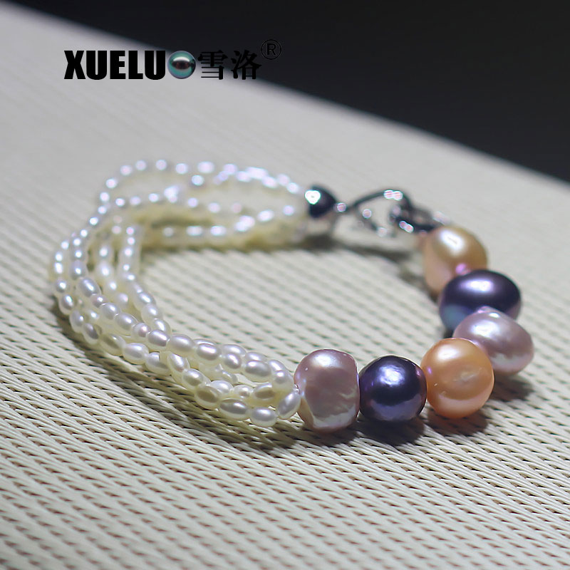 Fashion Multicolor Natural Real Chinese Cultured Freshwater Pearl Bracelet (XL150065)