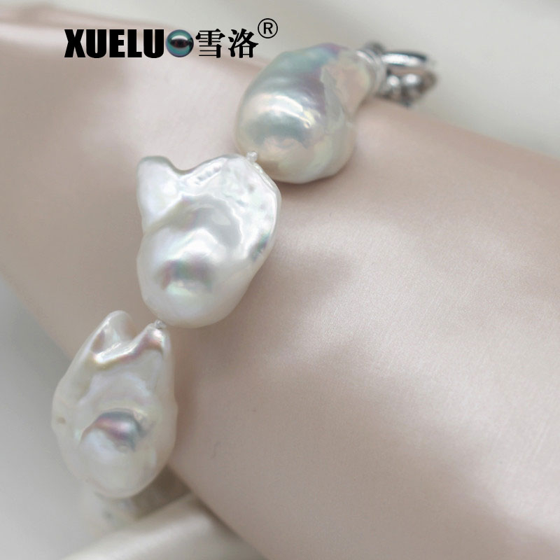 Large Nucleated Natural Cultured Freshwater Baroque Pearl Bracelet(XL150134)