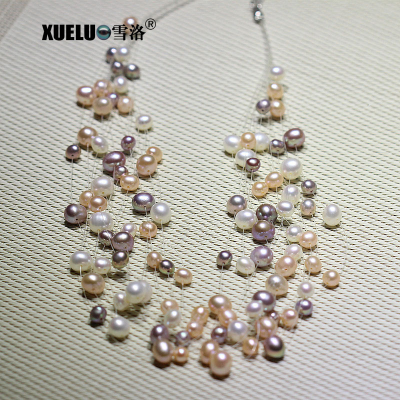4mm+5mm+6mm+7mm+8mm AA Quality Multi Strands Freshwater Pearl Necklace(XL120093)