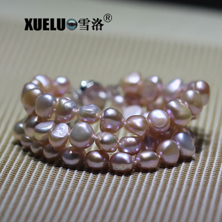 Three Strands Lavender Baroque Chinese Cultured Freshwater Pearl Bracelet (XL150072)