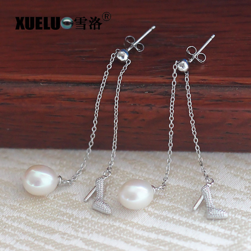 Fashion High Heels Design Natural Cultured Freshwater Oval Pearl Earrings (XL140045)