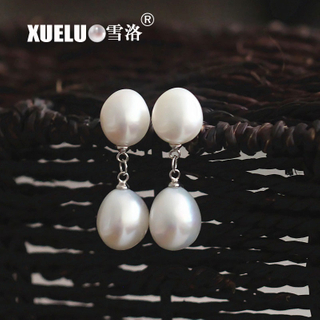 Fashion Double Baroque Natural Cultured Freshwater Pearl Earrings (XL140074-2)