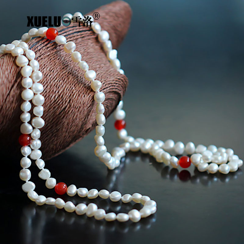7-8mm AAA Quality White Long Baroque White Freshwater Pearl Necklace(XL120098)