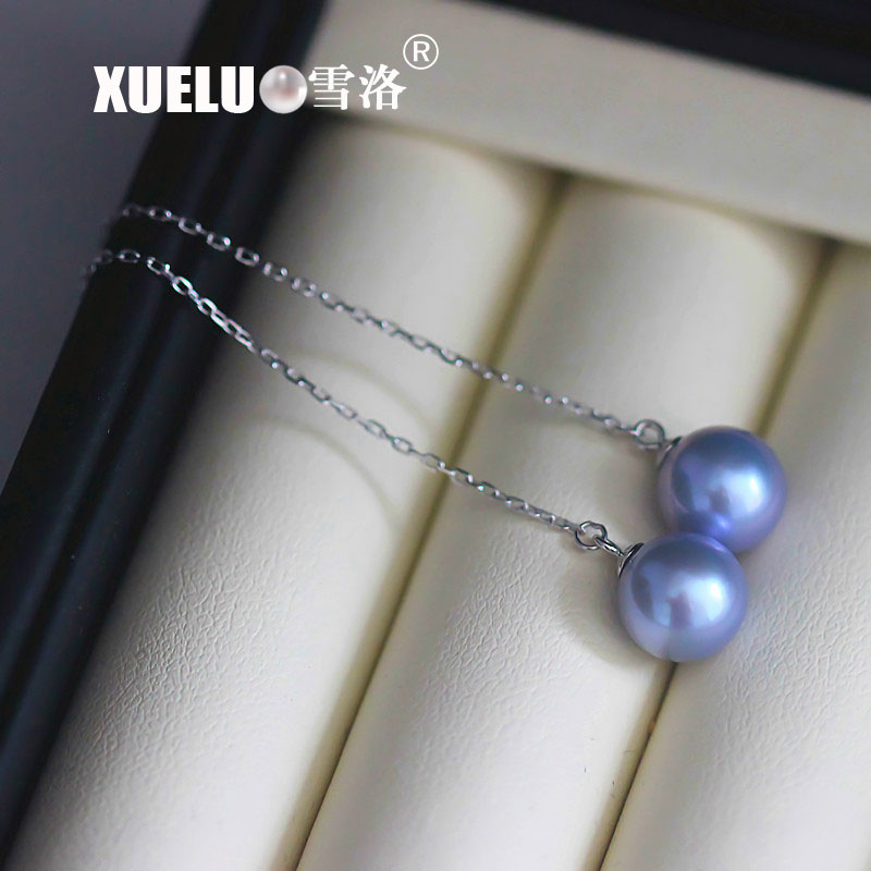 8-8.5mm AAA Quality Air Blue Perfect Round Shape 925 Sterling Silver Long Line Freshwater Pearl Earrings(XL140114)