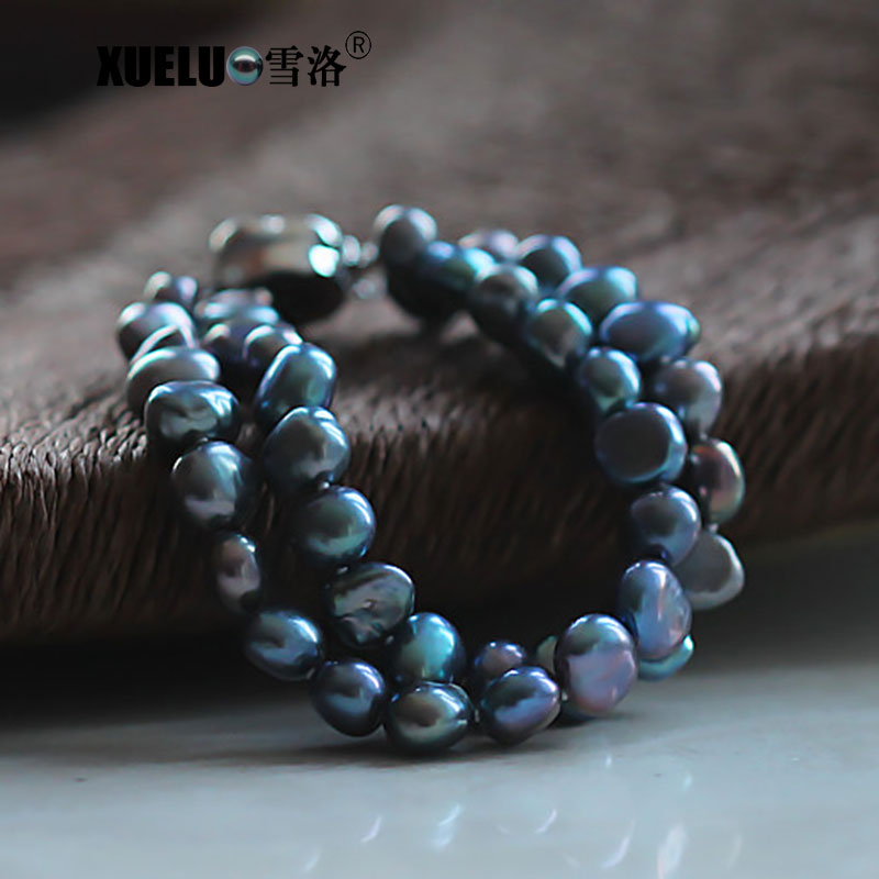 7-8mm AAA Quality Black Long Baroque Black Freshwater Pearl Necklace(XL120096)