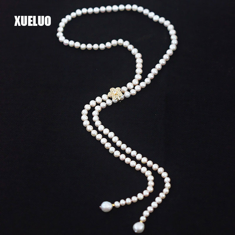  Fashion Pearl Jewelry Long Natural Freshwater Pearl Necklace (XL120036) 
