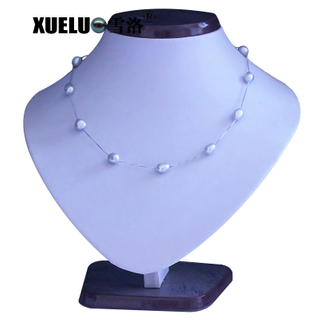 Silver Jewelry Sweet Grey Baroque Natural Cultured Fresh Water Pearl Necklace (XL120060)