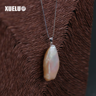 925 Sterling Silver Baroque Pink Freshwater Pearl Necklace（XL120008)