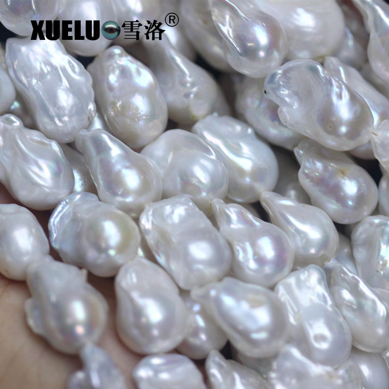 AAA High Quality White Natural Cultured Freshwater Nucleated Baroque Pearl Strings (XL190006)