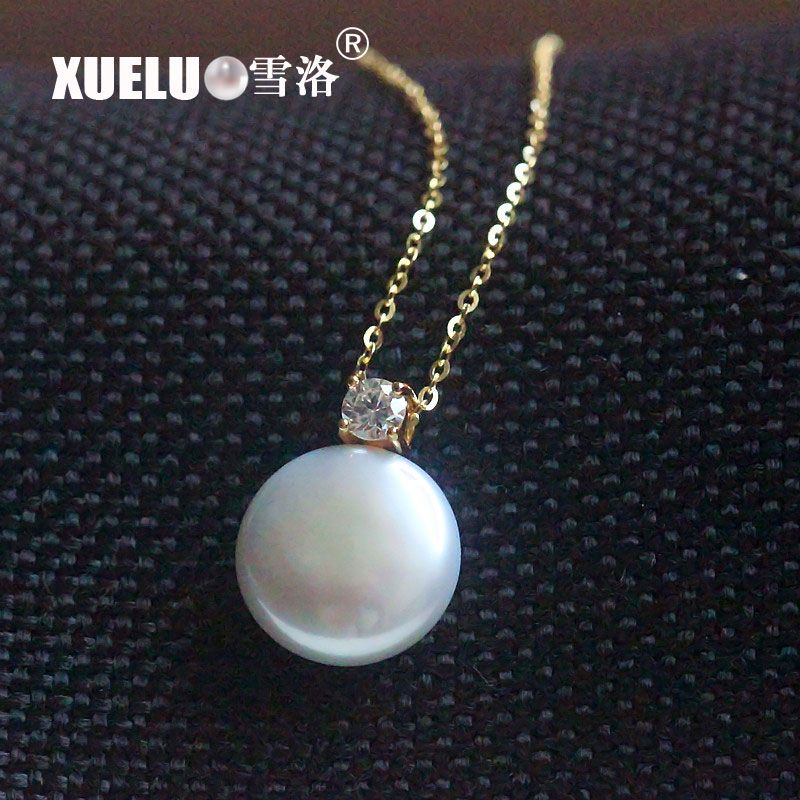 925 Sterling Silver Baby Blue Coin shape Freshwater Pearl Pendant Necklace（XL120020)