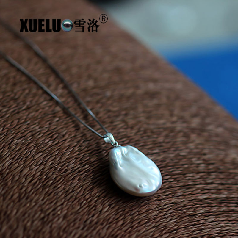 925 Sterling Silver Baroque White Freshwater Pearl Necklace（XL120012)