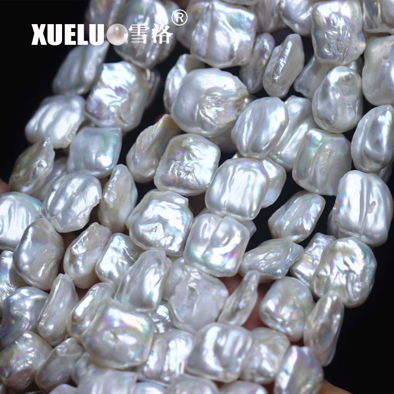 Good Quality Natural White Cultured Baroque Square Shape Freshwater Pearl Strings (XL190005)