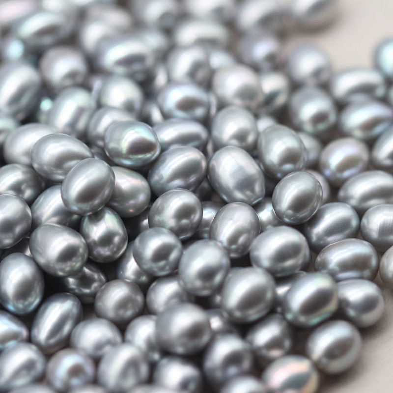 Rice/Oval Shape Light Grey Fresh Water Loose Pearls (XL110058)