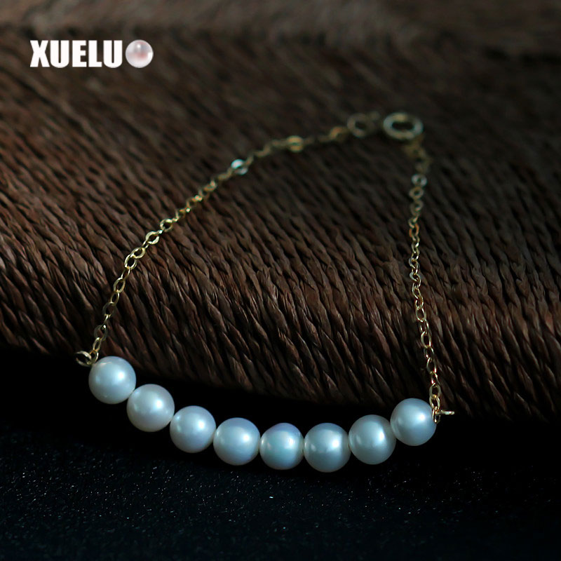 925 Sterling Silver Real Natural Cultured Freshwater Pearl Bracelet Jewelry(XL150002)