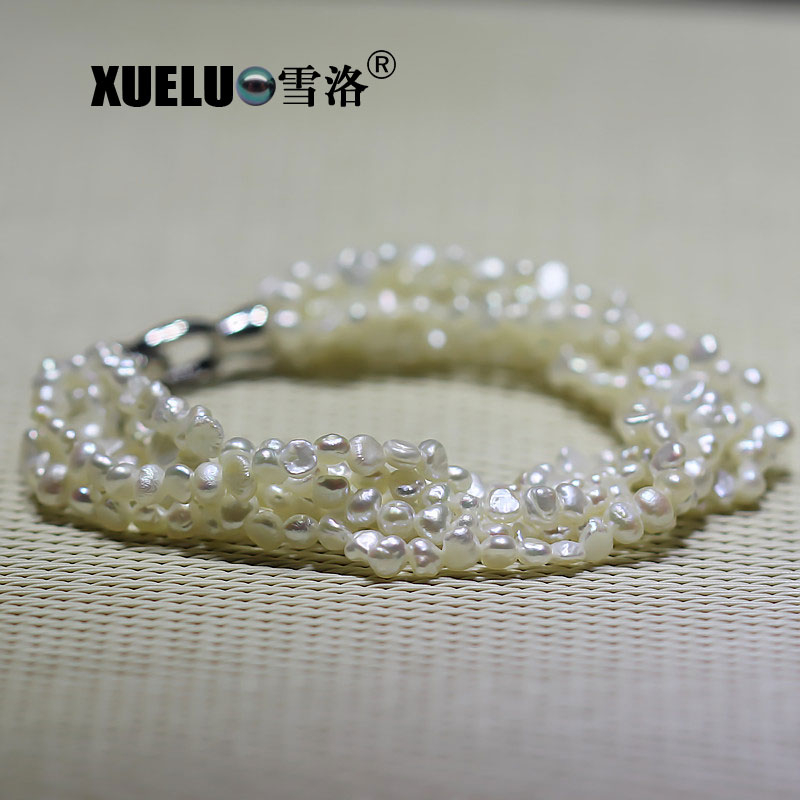 3-4mm Fashionable White Baroque Chinese Cultured Freshwater Pearl Bracelet (XL150074)