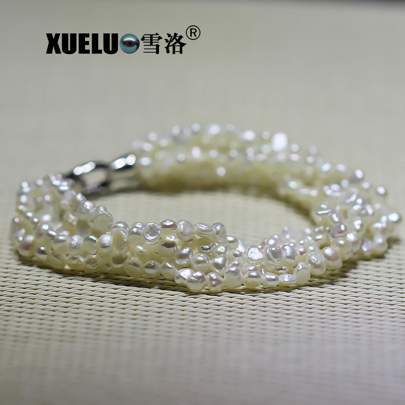 3-4mm Fashionable White Baroque Chinese Cultured Freshwater Pearl Bracelet (XL150074)