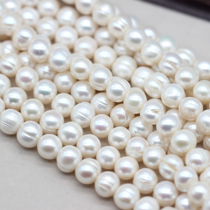 9-10mm Cheap Ringed Round Cultured Freshwater Pearl Strings (XL180022)