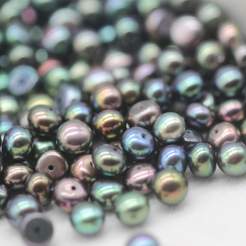  8-9mm Button Round Peacock Black Freshwater Loose Pearls Beads(XL110063)
