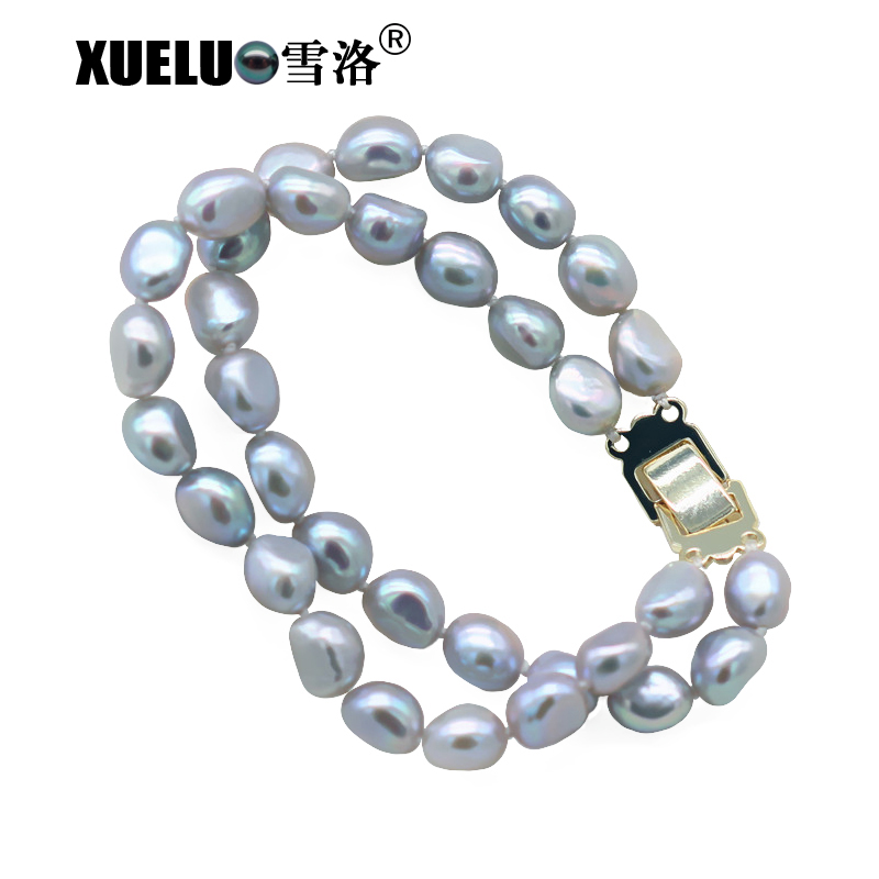 Double Strands Light Grey Baroque Genuine Cultured Freshwater Pearl Bracelet(XL150132)