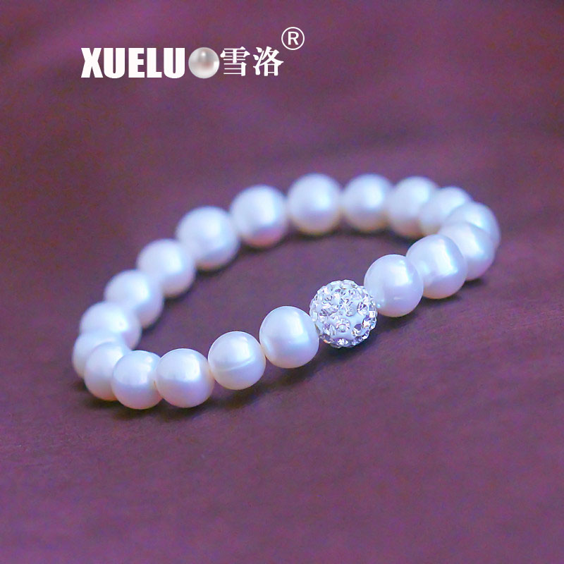 Elastic Gorgeous 9-10mm Round Genuine Natural Cultured Freshwater Pearl Bracelet(XL150121)