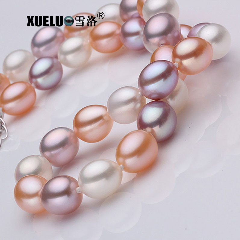 High Quality Multi Color Rice Natural Cultured Freshwater Pearl Necklace (XL120084)