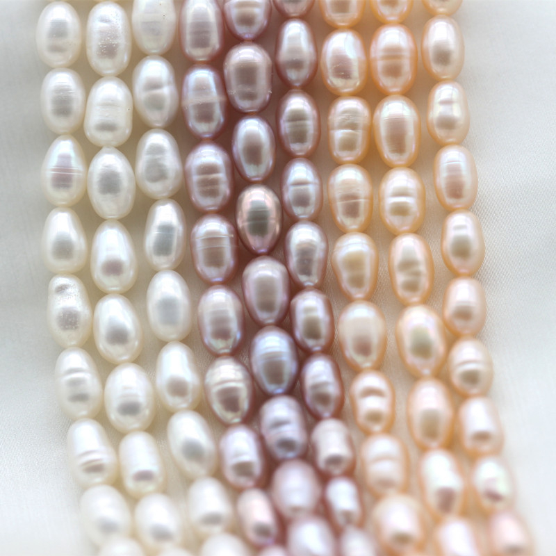  5-6mm Ringed Rice/Oval Natural Cultured Fresh Water Pearl Strings (XL180119) 