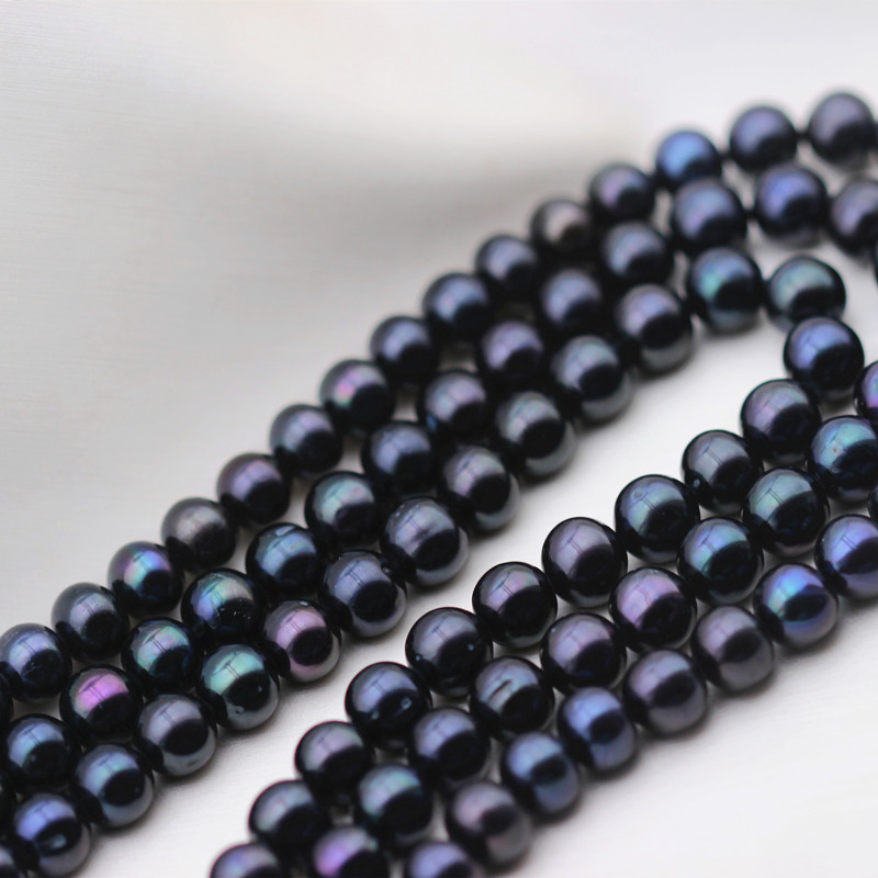  8-9mm Black Natural Round Cultured Freshwater Pearl Strings (XL180118) 