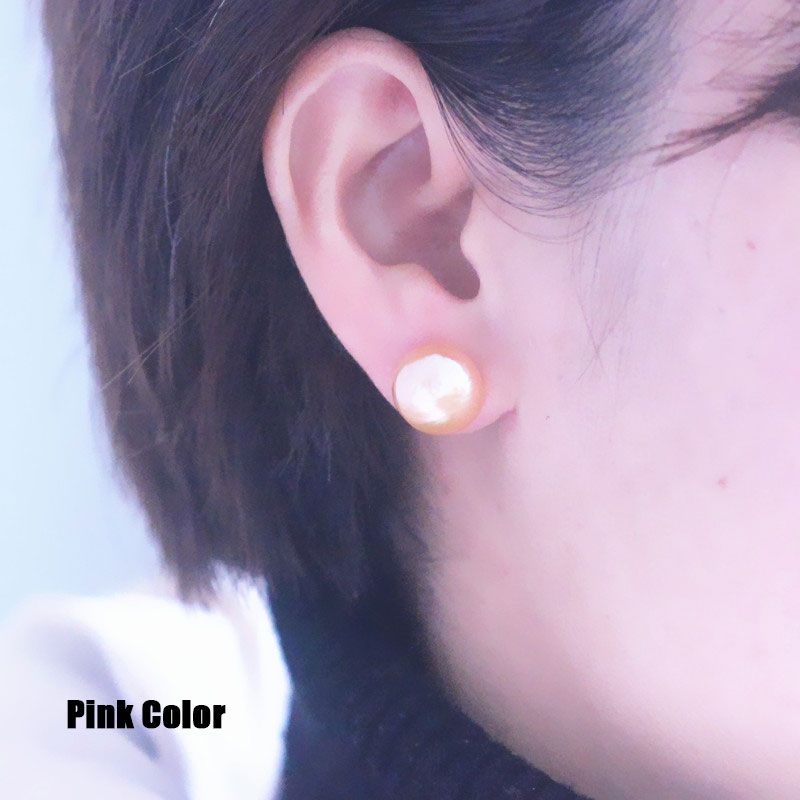 Cheap Half Round Natural Cultured Freshwater Mabe Pearl Stud Earrings (XL140152)