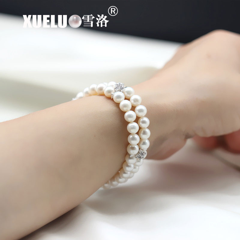 Double Gorgeous Perfect Round Natural Real Cultured Freshwater Pearl Bracelet(XL150135)