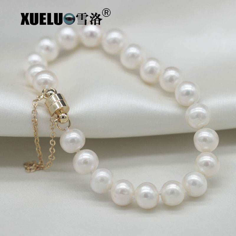 Fashion Perfect Round Genuine Real Natural Cultured Freshwater Pearl Bracelet(XL150136)
