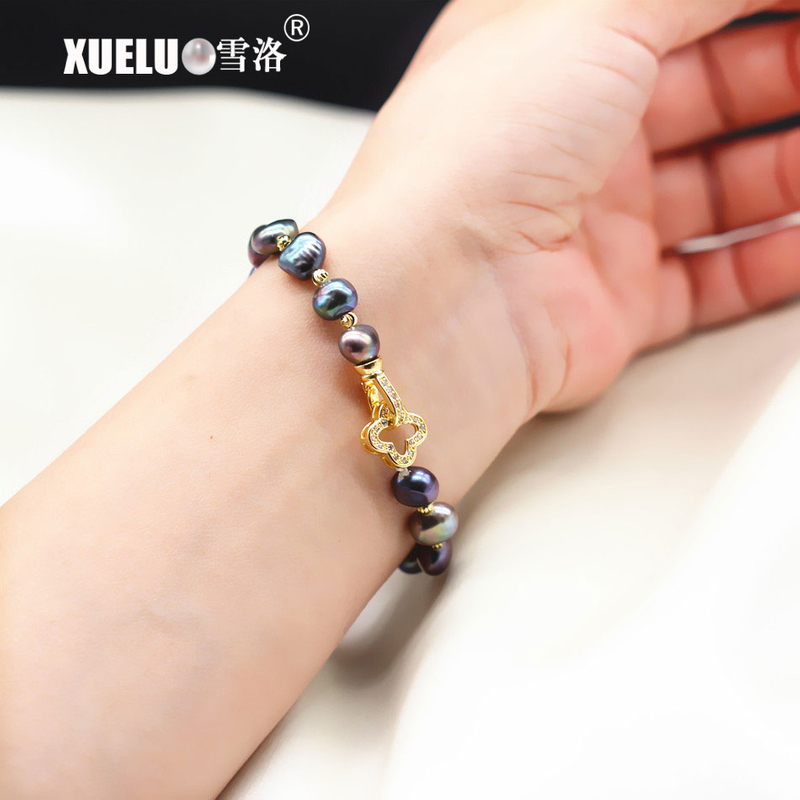 Fashion Black Baroque Genuine Cultured Freshwater Pearl Bracelet Jewelry (XL150148)