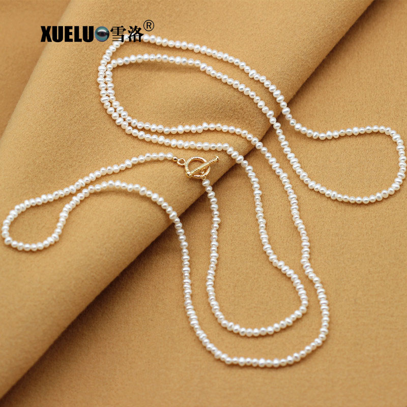 Fashion Long Small Potato Round Natural Freshwater Pearl Necklace (XL120076)