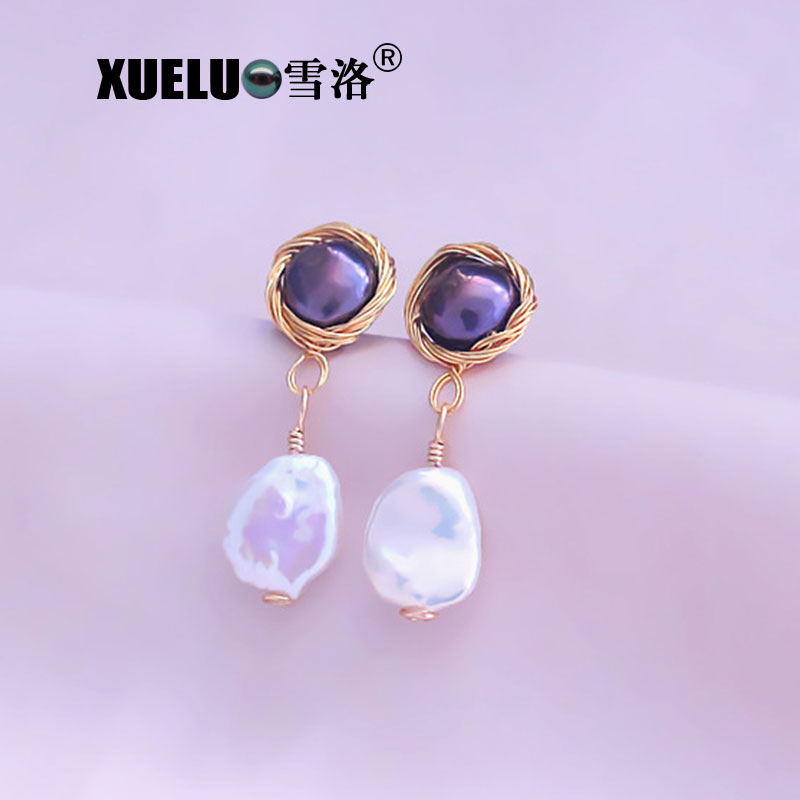 Fashion Genuine Double Baroque Chinese Cultured Freshwater Pearl Stud Earrings (XL140170)