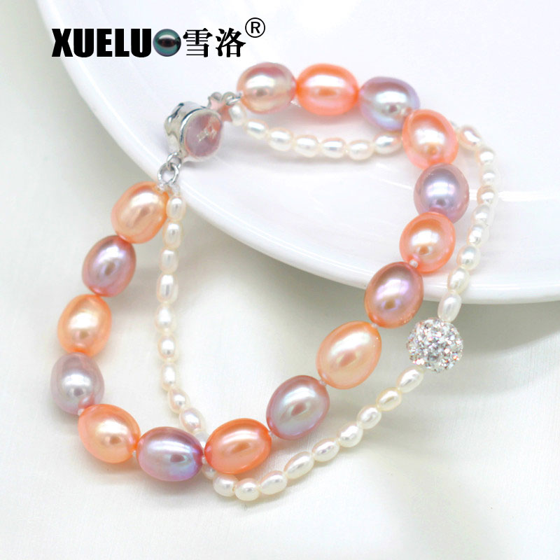 Fancy Double Strands Natural Colorful Cultured Freshwater Pearl Bracelet(XL150140)
