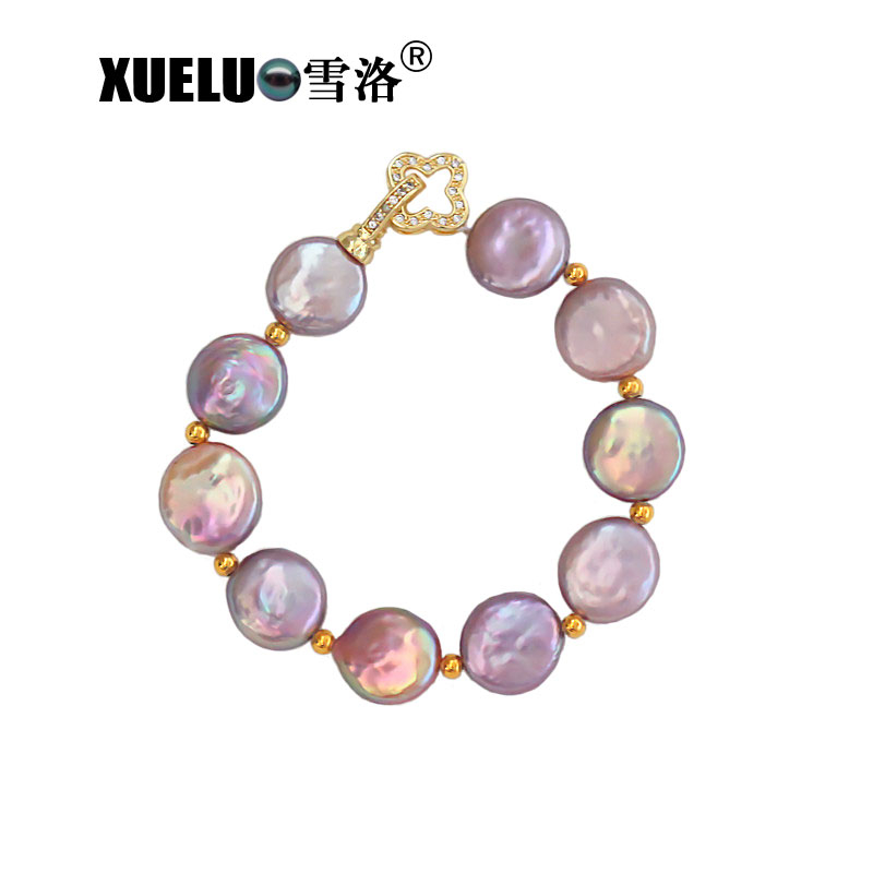 Fashion Stretch Baroque Coin Shape Chinese Cultured Freshwater Pearl Bracelet (XL150113)
