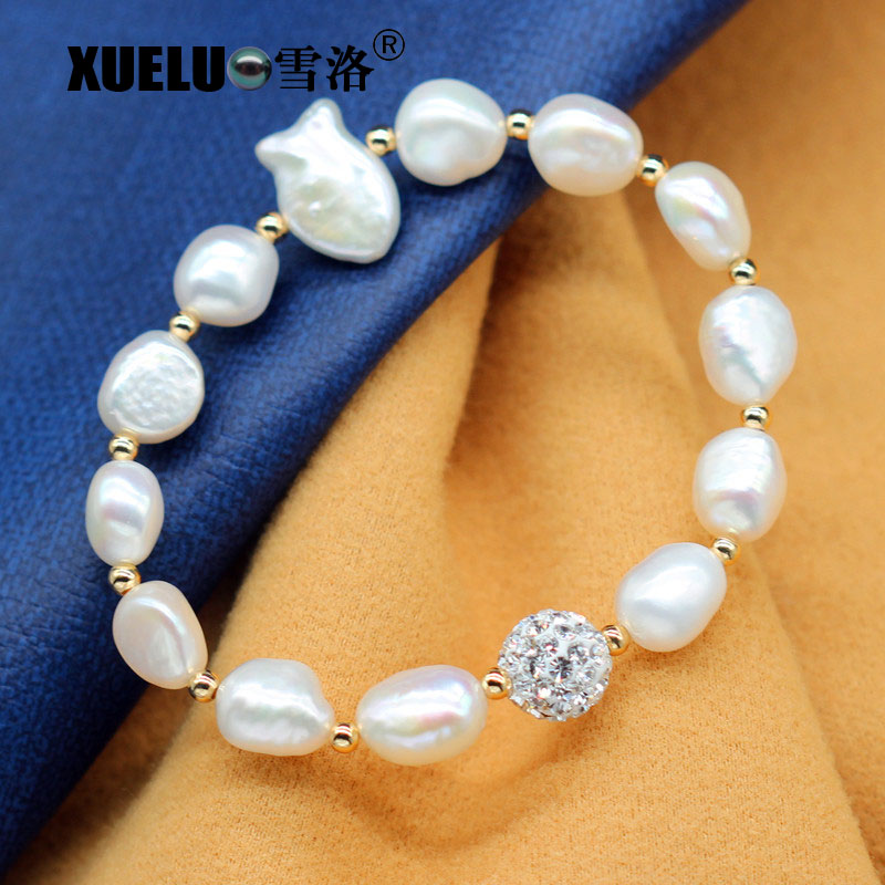 Elastic Charming Natural Real Cultured Freshwater Baroque Pearl Bracelet Jewelry(XL150142)