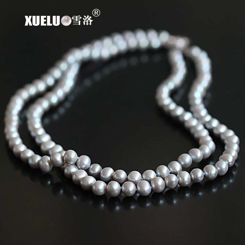  7-8mm Grey AA Quality Double Strands Freshwater Pearl Necklace(XL120090)