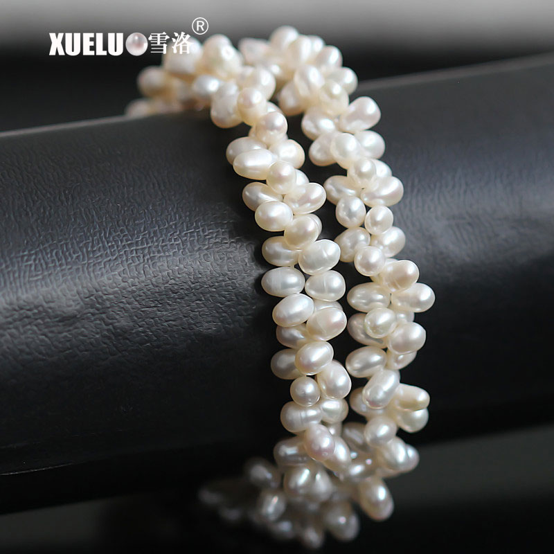 4-5mm Potato Round AAA Quality Double Strands Freshwater Pearl Necklace(XL120091)