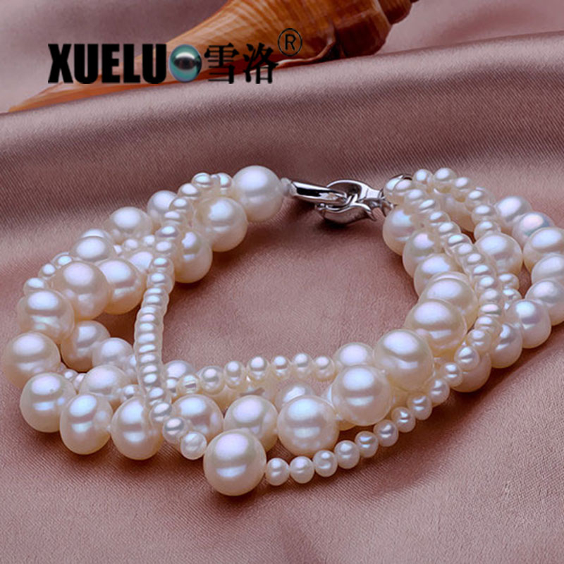 Fashion Multistrands Near Round Natural Cultured Freshwater Pearl Bracelet(XL150019)