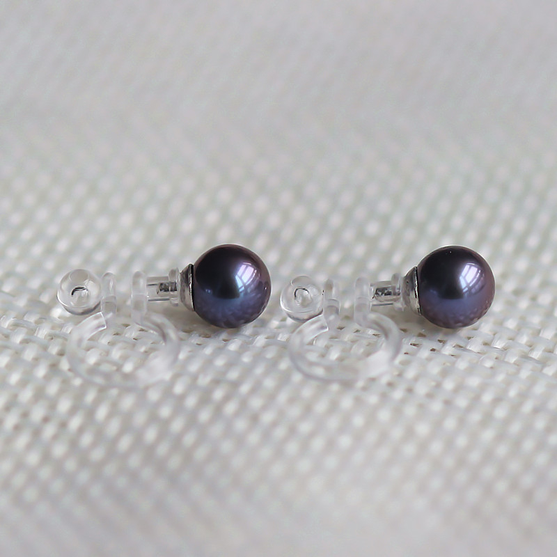 5-6mm Black Perfect Round Natural Cultured Freshwater Pearl Clip Earrings for no ear hole (XL140002)