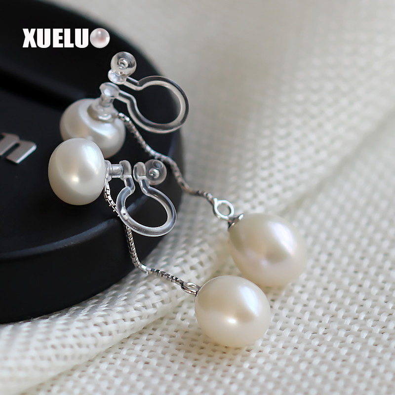 Double Natural Cultured Freshwater Pearl Clip Earrings for no ear hole (XL140003)