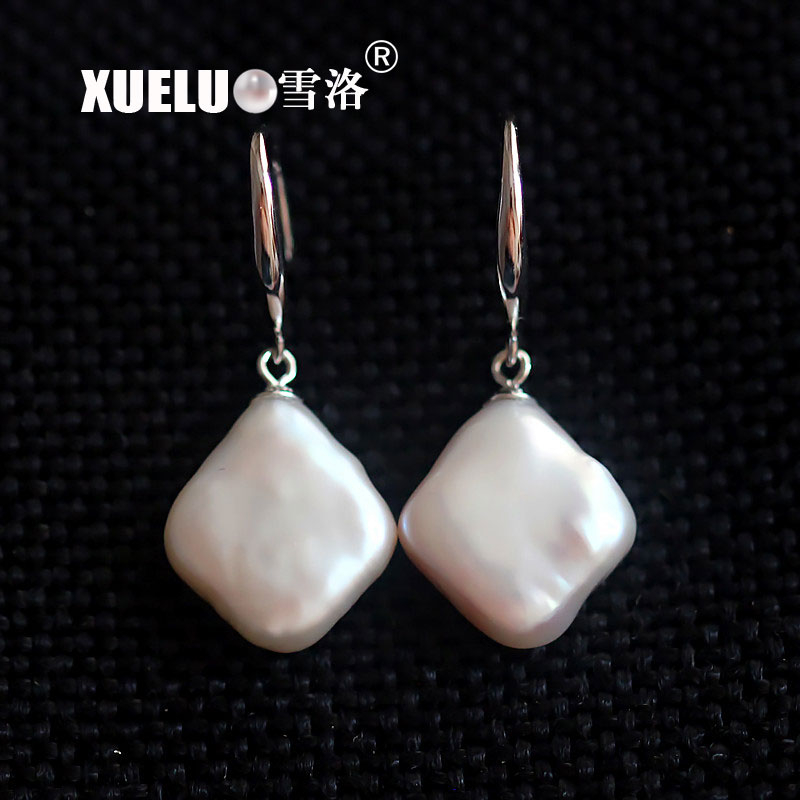 Square Baroque Genuine Cultured Freshwater Pearl Hook Earrings (XL140079)
