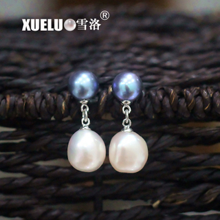 Fashion Double Baroque Natural Cultured Fresh water Pearl Earrings (XL140083)