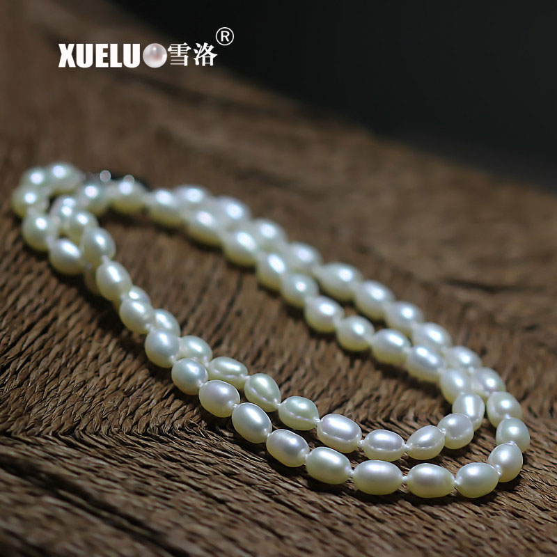 4-5mm AAA Quality Oval/Rice White Classic Freshwater Pearl Necklace（XL120097）