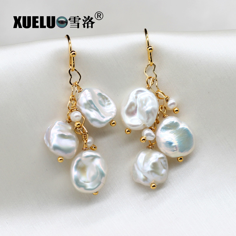 Fashionable Keshi Baroque Chinese Cultured Freshwater Drop Pearl Earrings (XL140193)