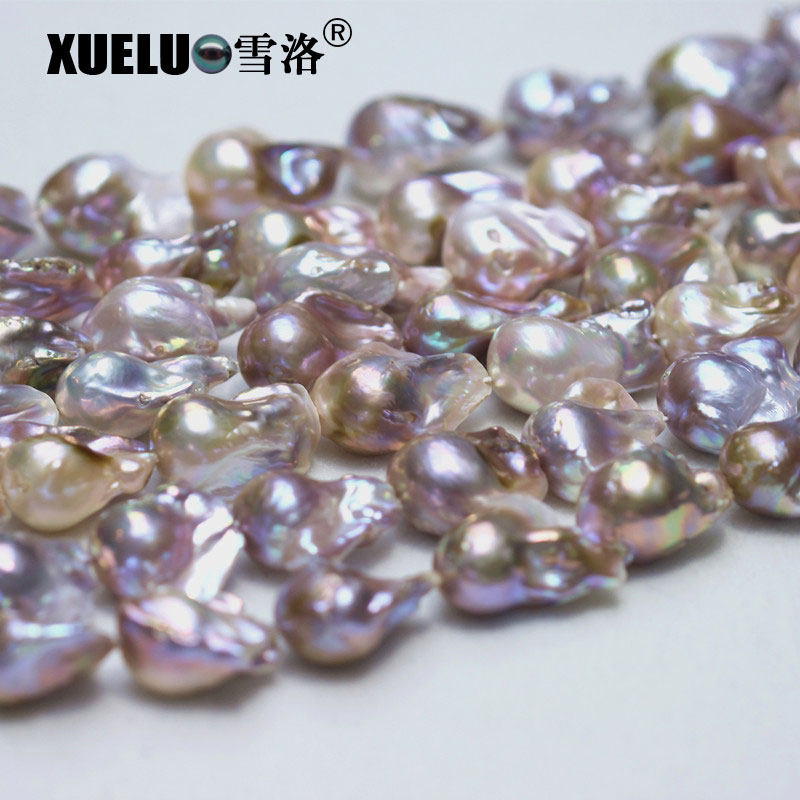 14-16mm AAA Quality White Natural Cultured Freshwater Nucleated Baroque Pearl Strings (XL190002)