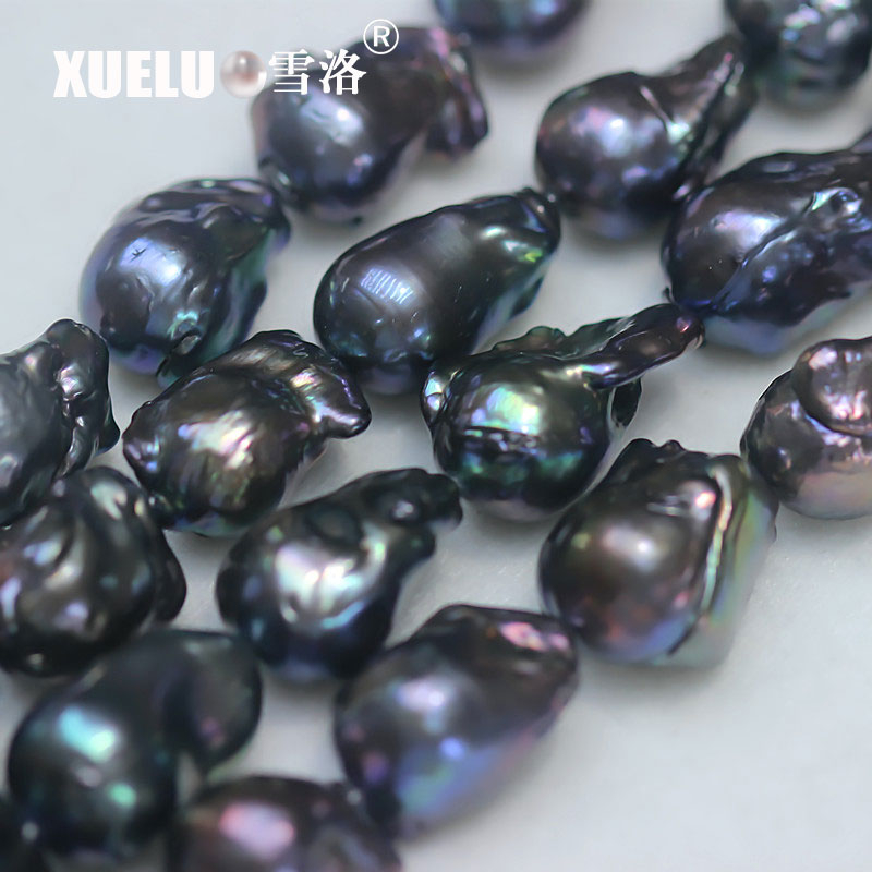 AAA Quality Black Natural Genuine Cultured Freshwater Nucleated Baroque Pearl Strings (XL190003)